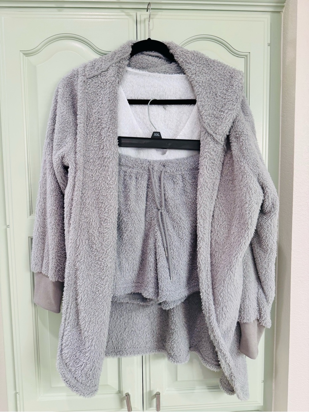 Cozy Faux-Sherpa Hooded Jacket in Light Gray